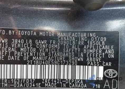 2009 Toyota Corolla S from USA, damaged, VIN 2T1BU40E59C173290